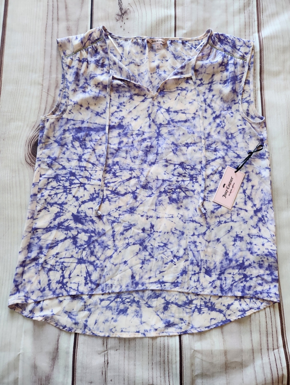 NWT Juicy Couture Marbled Tank Top Sleeveless Blouse Cream Purple Women's Size S